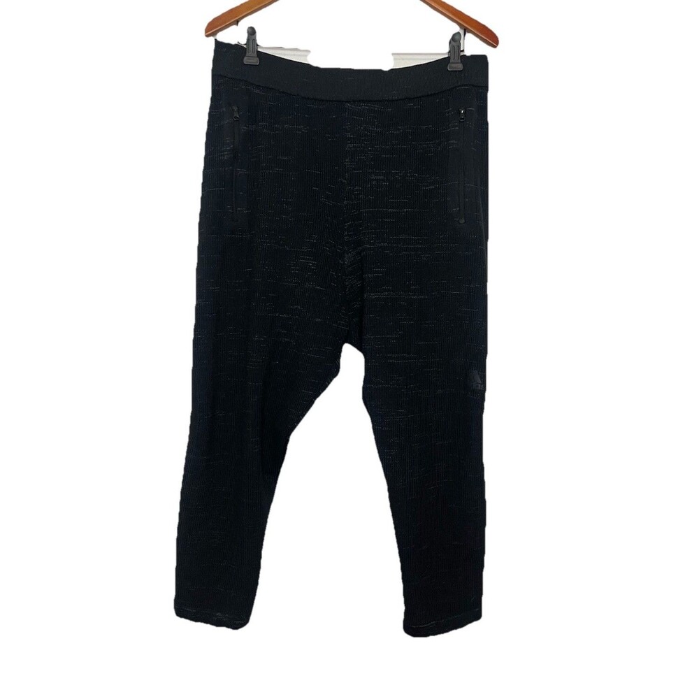 Adidas Women's Large Black Waffle Knit Cropped Lounge Sweat Pants Pockets